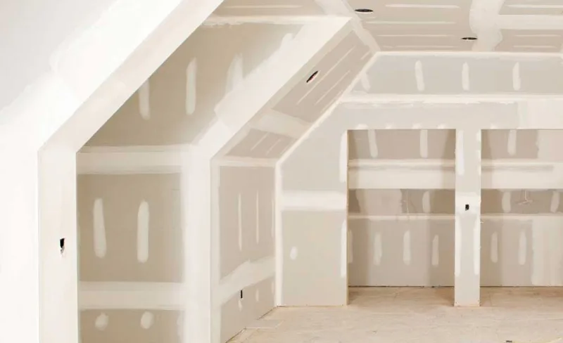 Hung and taped drywall throughout a new construction interior